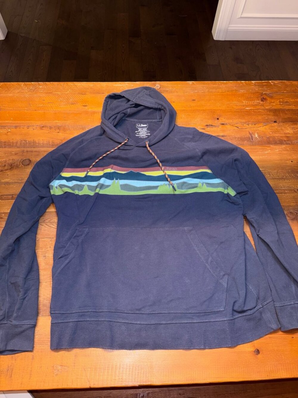 L.L.Bean Comfort Camp Graphic Hoodie Navy Mountain Men's XXL 515599